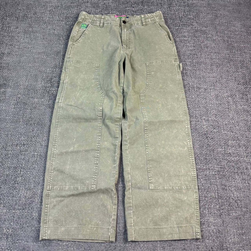 Empyre Double Knee Carpenter Pants Unisex Small Olive Green Wide Leg Y2K Skate
